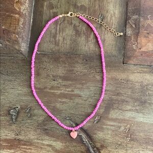 Pink Beaded Necklace with Heart Pendant
